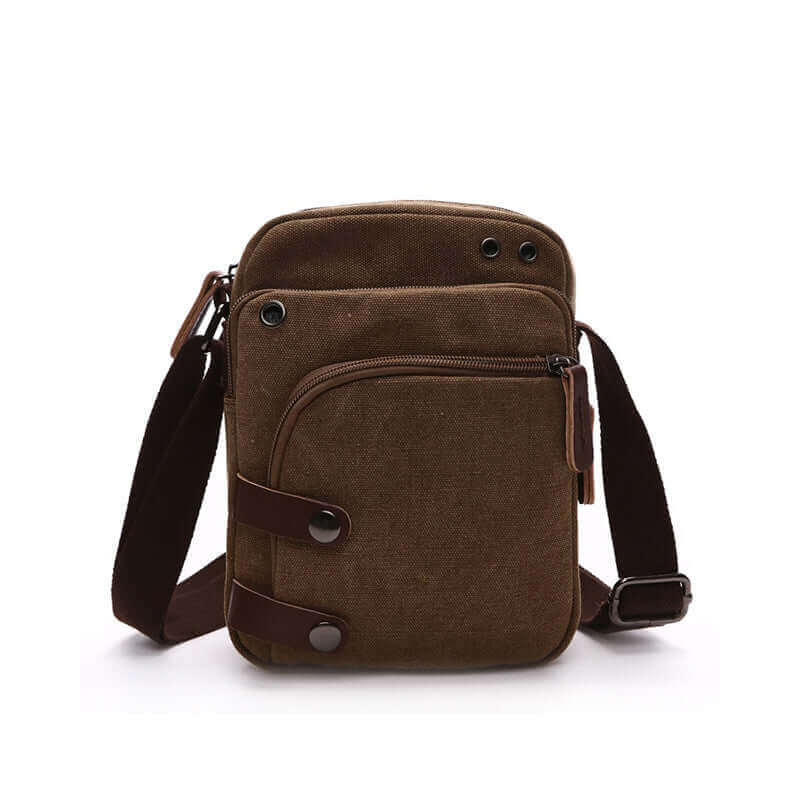 Versatile men's crossbody bag made of washed canvas with PU leather details.