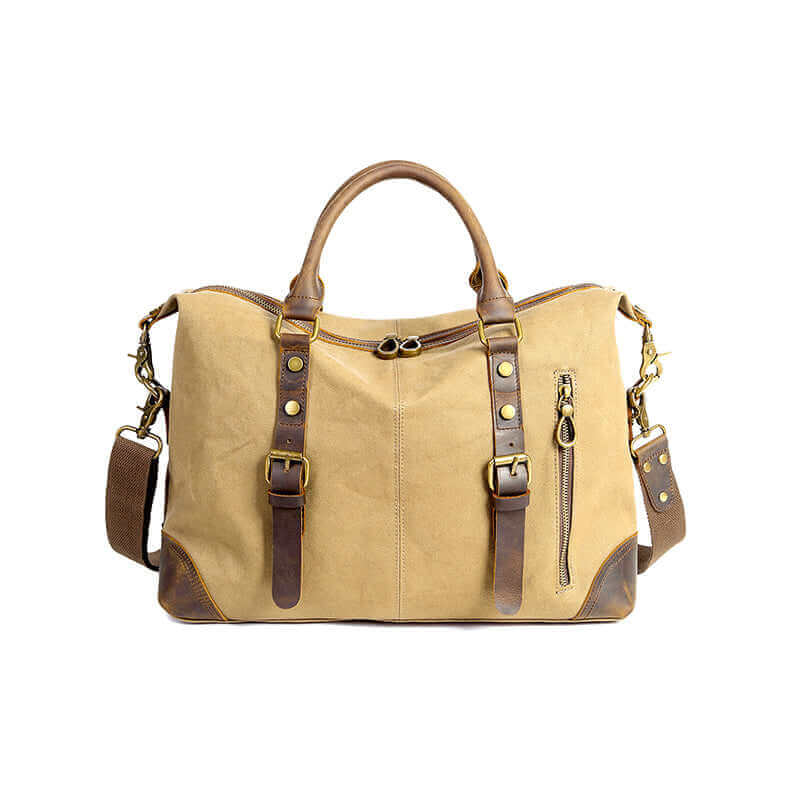 Versatile canvas and leather laptop bag with crazy horse effect.