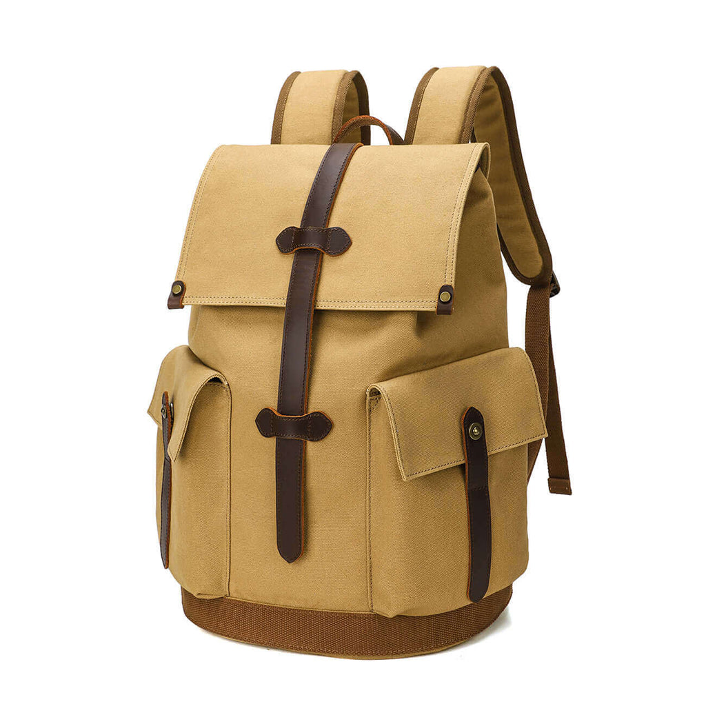 Vintage-style brown canvas backpack for men, perfect for everyday use and travel.