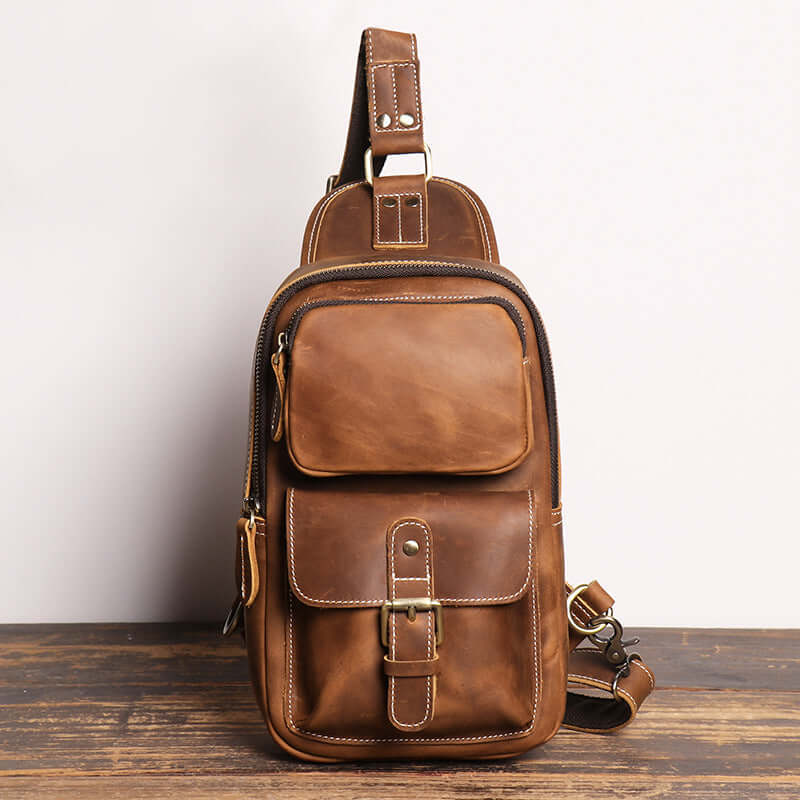 Vintage chest pack for men in real leather