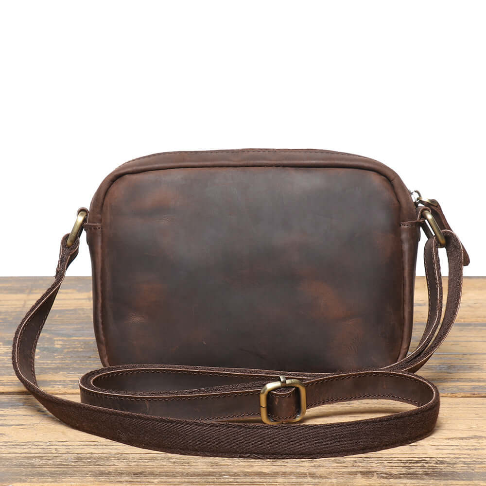vintage leather unisex crossbody bag back view
