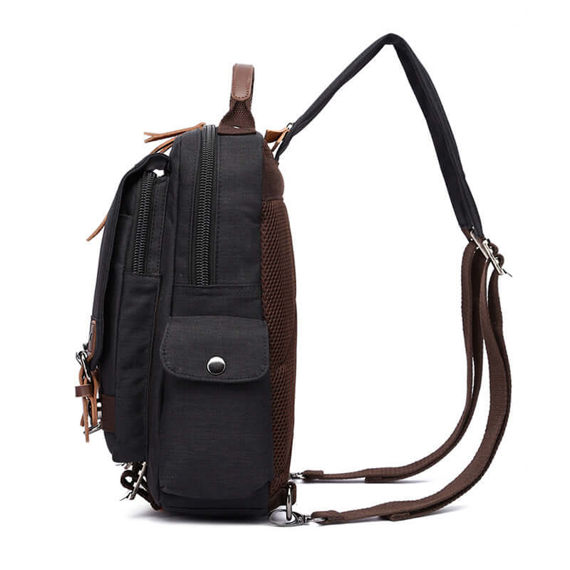 Side view of waterproof sling bag with stylish design.