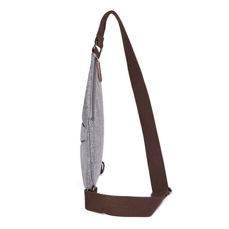 Lightweight grey sling bag side view for everyday use.