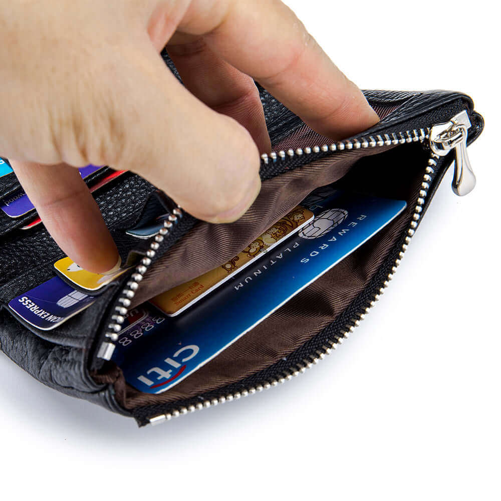 Interior view of a women's genuine leather wallet.