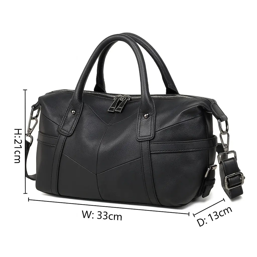 Black handbag with dimensions