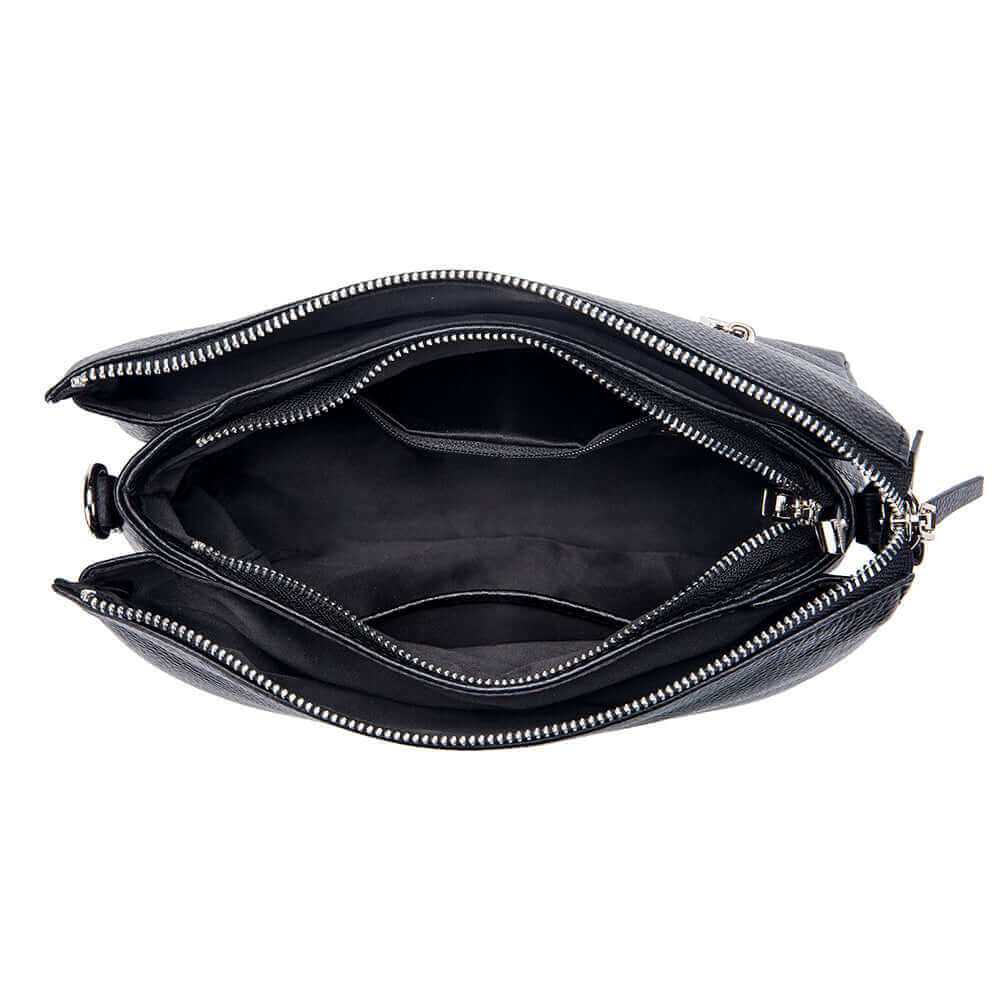 Internal structure display of a women's genuine leather shoulder bag.