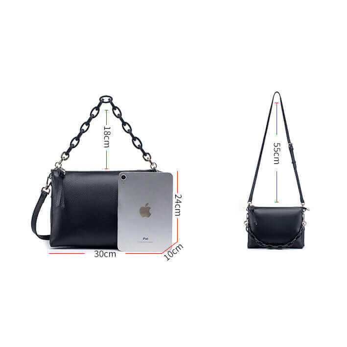 Size display of women's genuine leather shoulder bag.