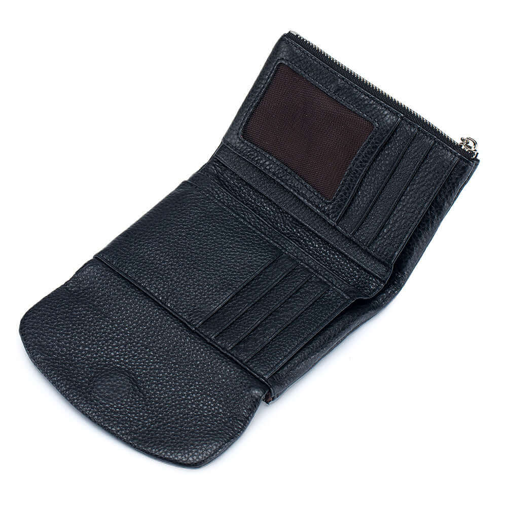 Interior view of a women's genuine leather wallet.