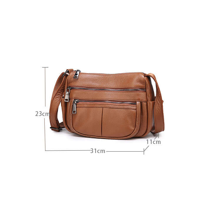 Size display of the women's leather crossbody bag.