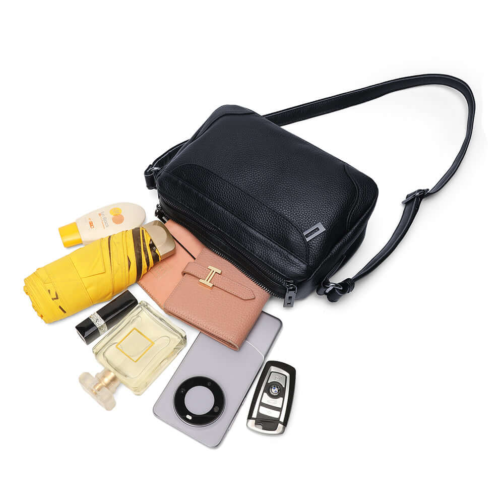 Versatile leather crossbody bag for casual and work outfits