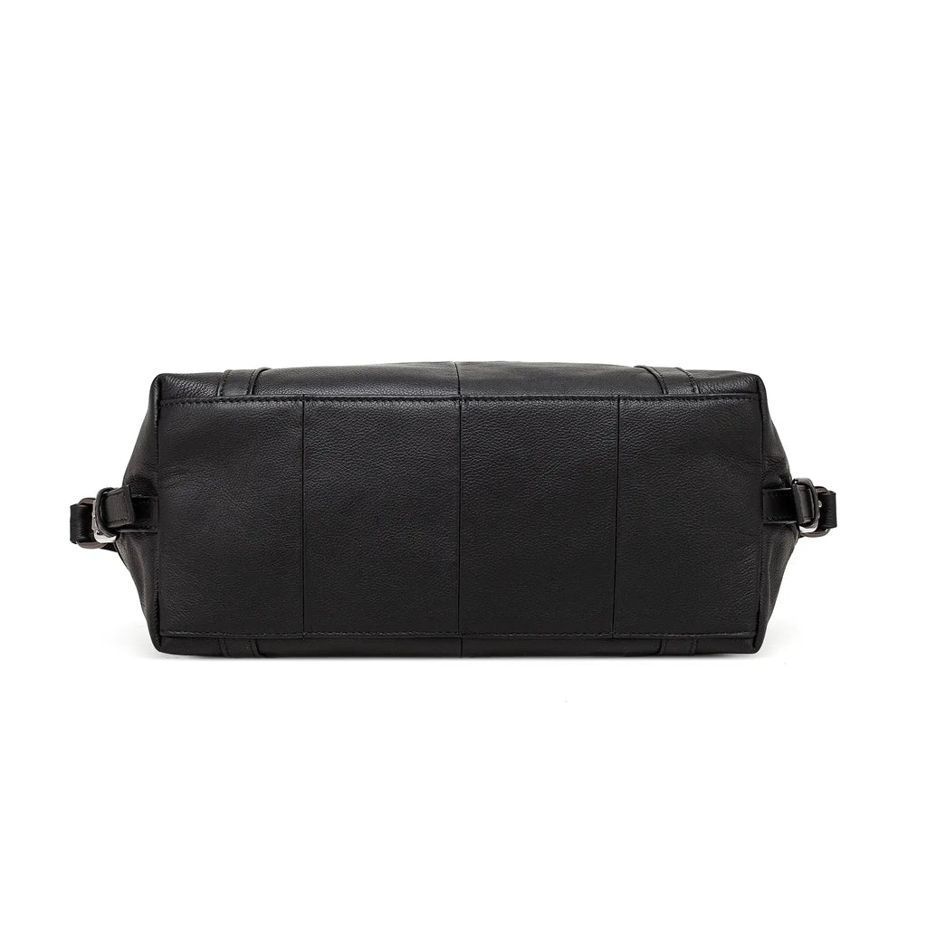 Black leather handbag for women bottom