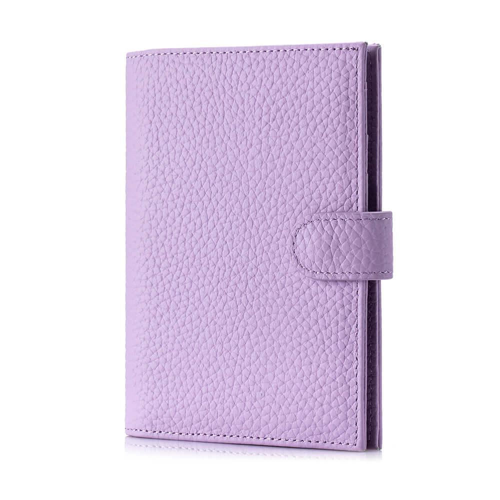 Women's purple leather travel passport wallet.