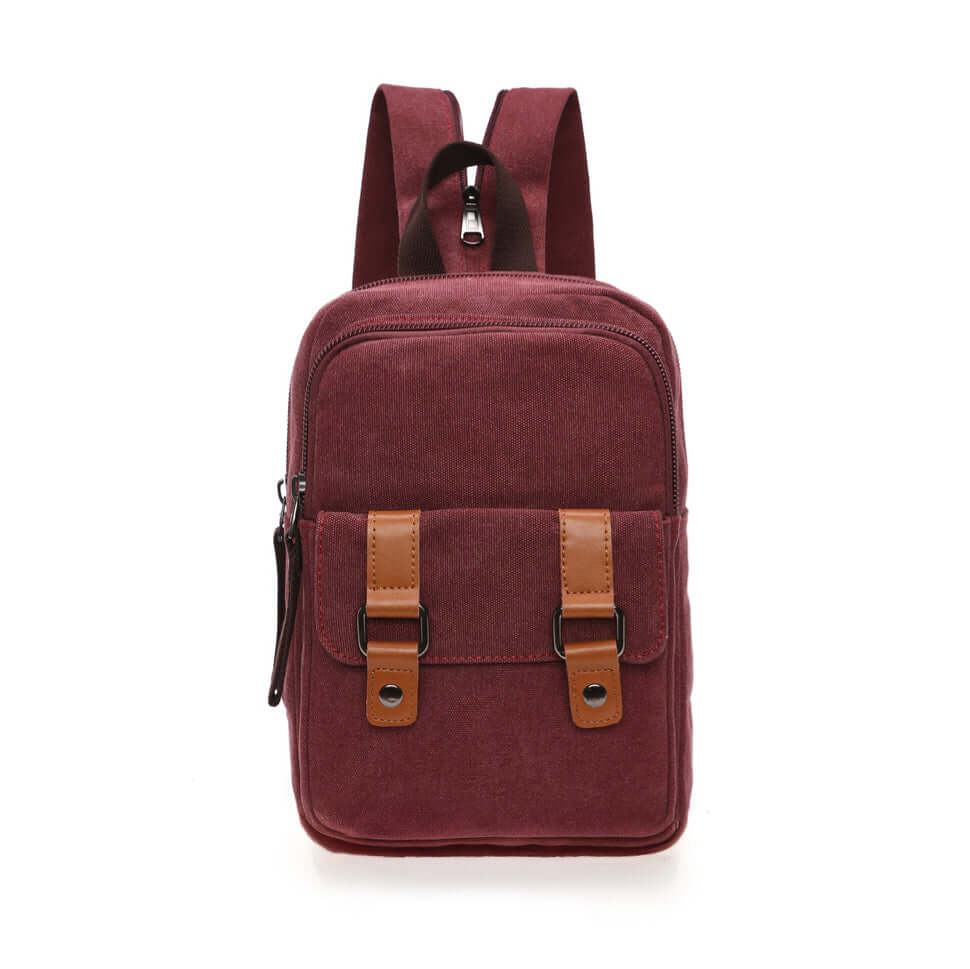 Mini sling bag with leather buckle accents for women