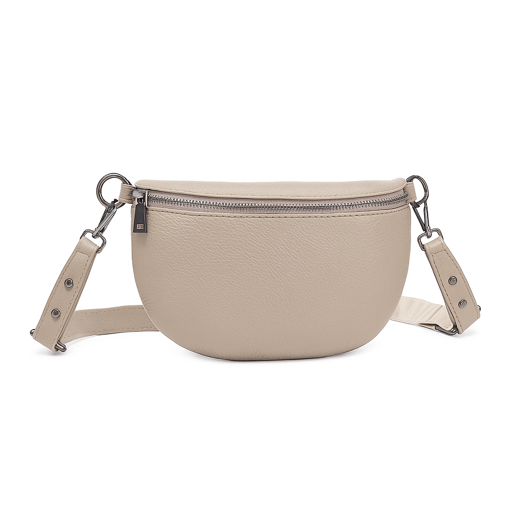 Women's genuine leather waist bag front view.