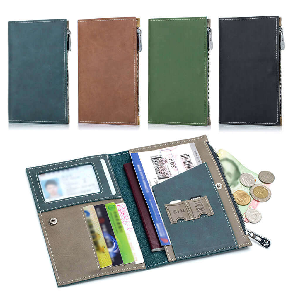 Women's split leather passport holder available in four matte colors