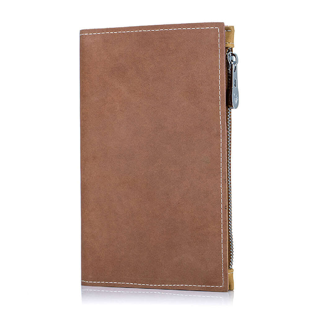 Brown split leather passport holder for women with vintage design