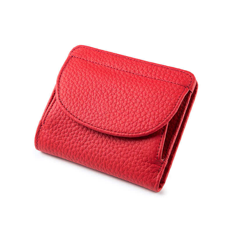 Women's RFID leather wallet in slim, foldable design with large capacity and secure compartments.