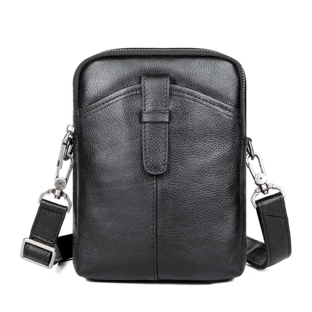Black Leather Men's Small Crossbody Bag