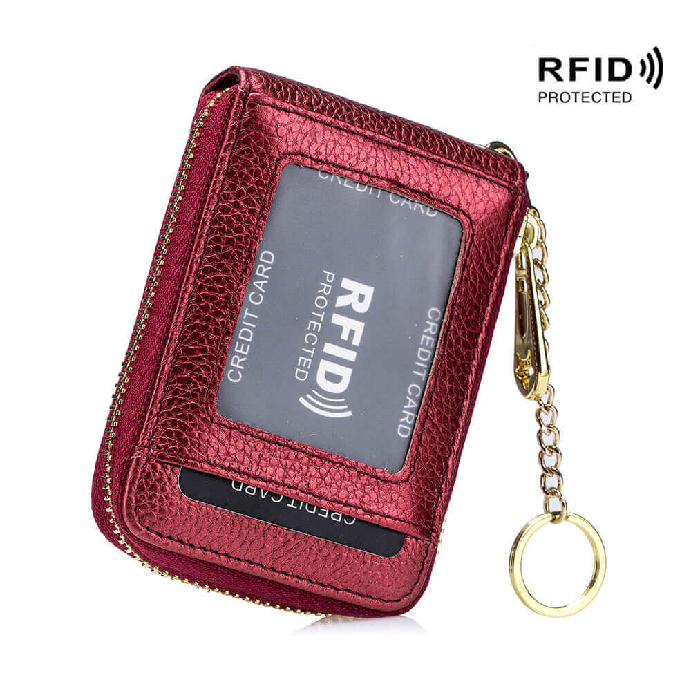 Women's Leather RFID Credit Card Holder Keychain