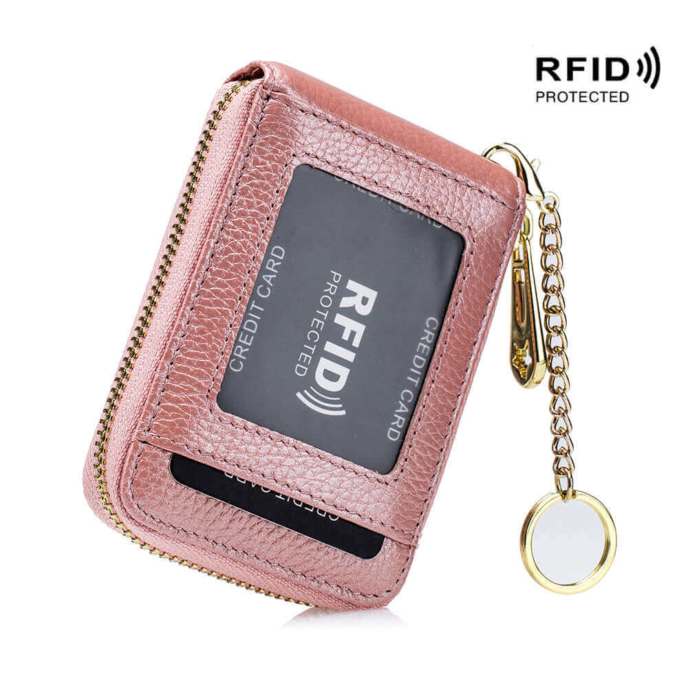 Women's Leather RFID Credit Card Holder Keychain