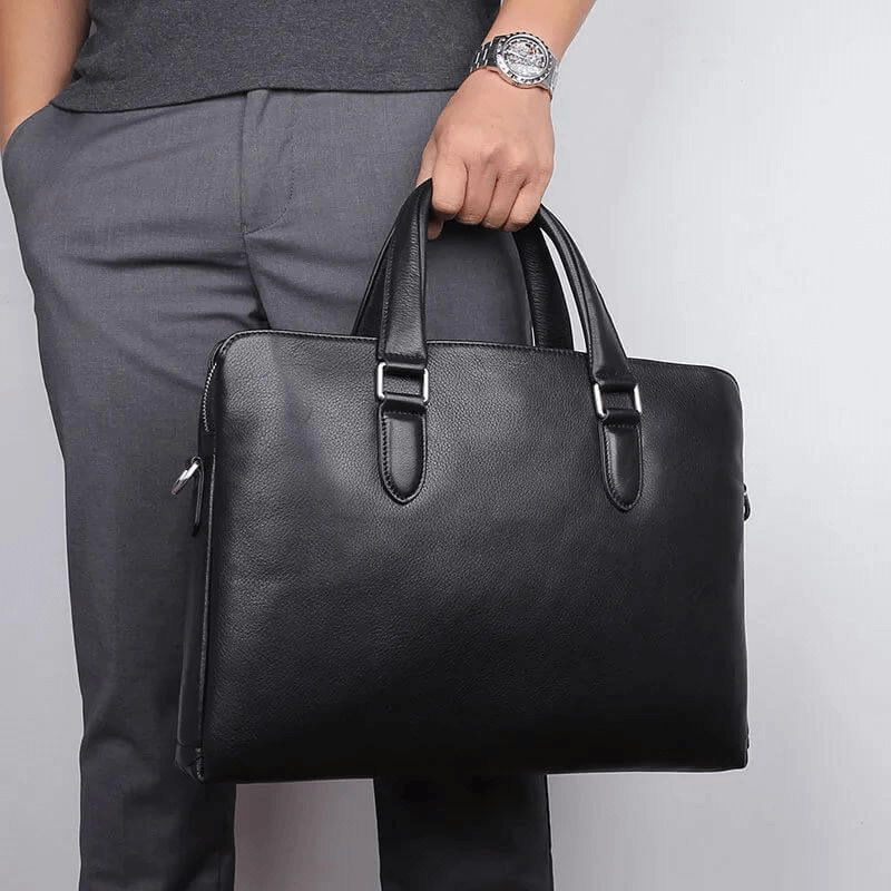 Leather Men's Slim Business Briefcase - Laptop Bag