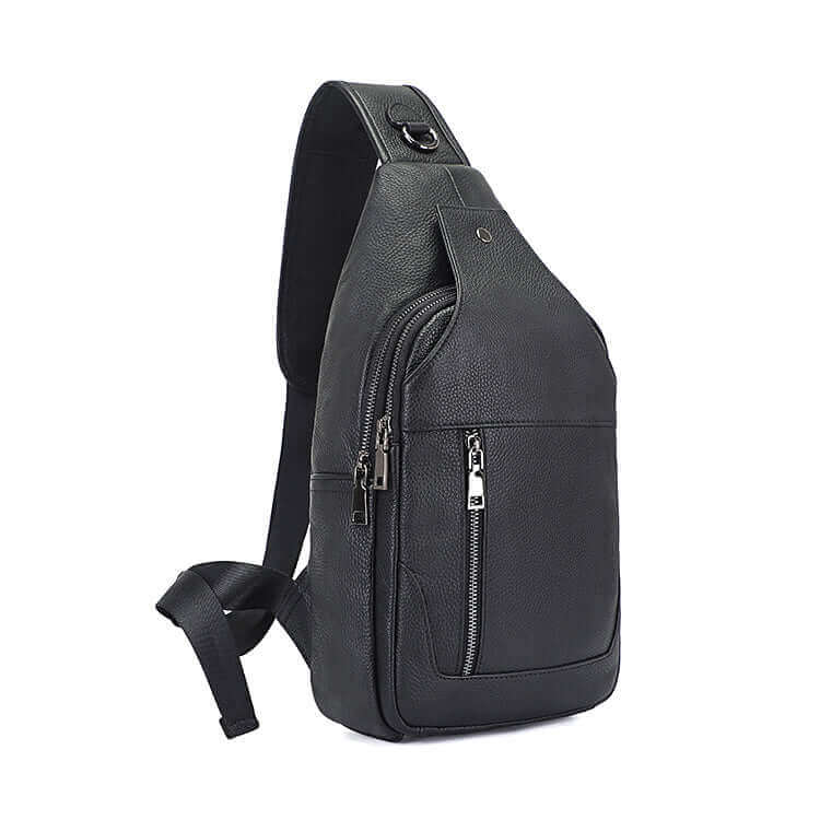 Black Genuine Leather Chest Bag | Stylish Utility Sling Bag