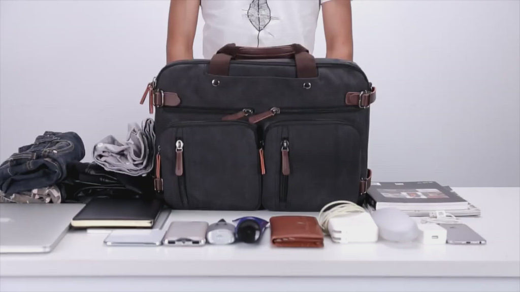 Men's Canvas Laptop Bag: Briefcase, Backpack, Shoulder Bag in One
