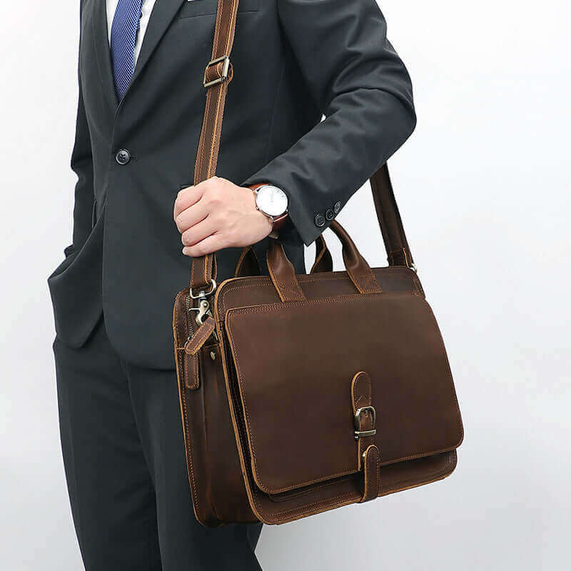 Vintage Leather Briefcase - Fits 14 Inch Laptop