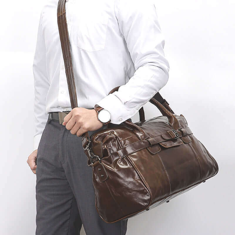 Leather Business Duffle Bag for Men and Women 23L