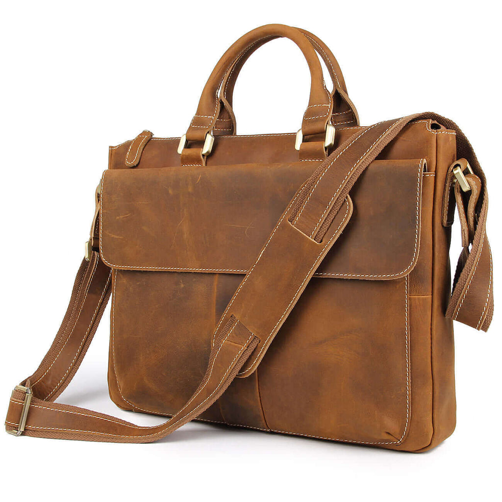 Crazy Horse Leather Laptop Bag | Fits 14 Inch | Versatile Briefcase