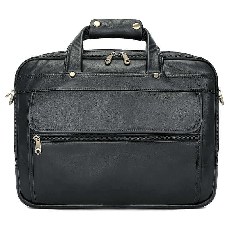 Men's Black Leather Business Briefcase | 15.6 Inch Laptop Bag
