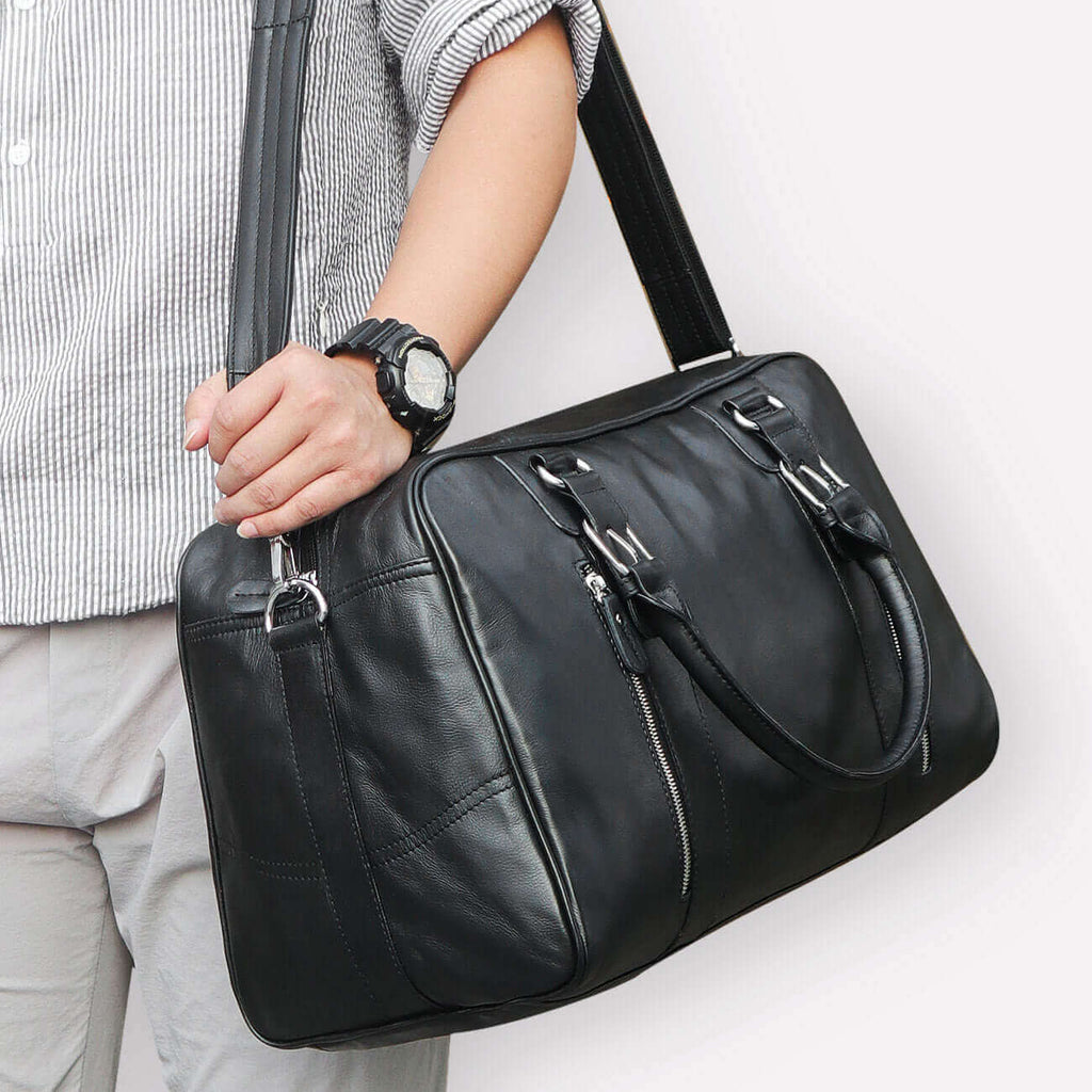 Black Premium Leather Duffle Bag 29L