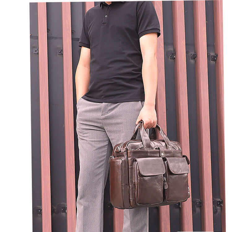 Men's Leather Business 15.6 Inch Laptop Bag Briefcase