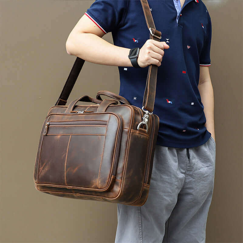 Men's Genuine Leather Briefcase Laptop Bag NZ Business Trip Satchel