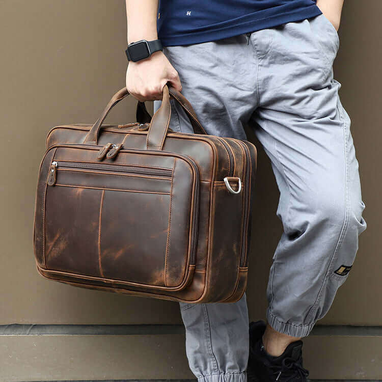 Men's Genuine Leather Briefcase Laptop Bag NZ Business Trip Satchel