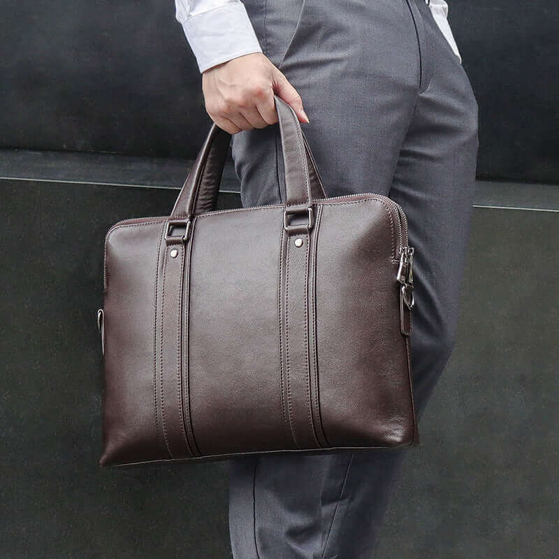 Men's Premium Leather Slim Work Laptop Briefcase