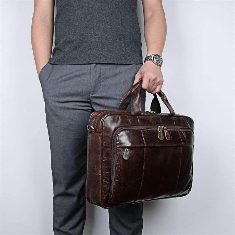 Men's Genuine Leather Business Briefcase 15 inch Laptop Bag NZ Luxury