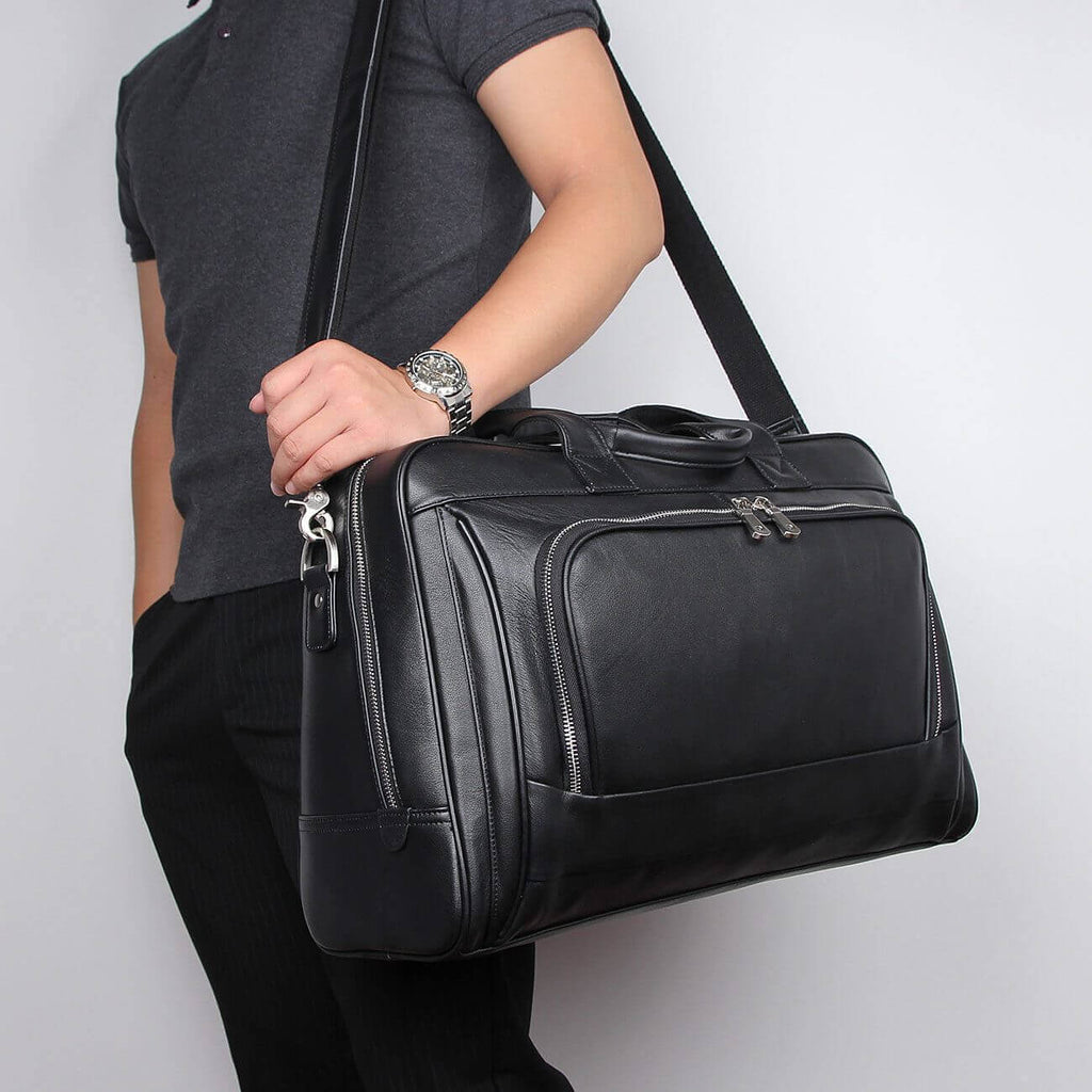 Genuine Leather Large Laptop Briefcase |  Men's Business Duffle Bag 26L