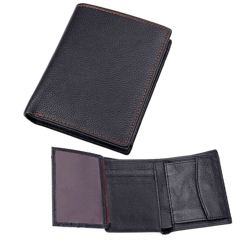 Classic Men's Leather Vertical Trifold Wallet