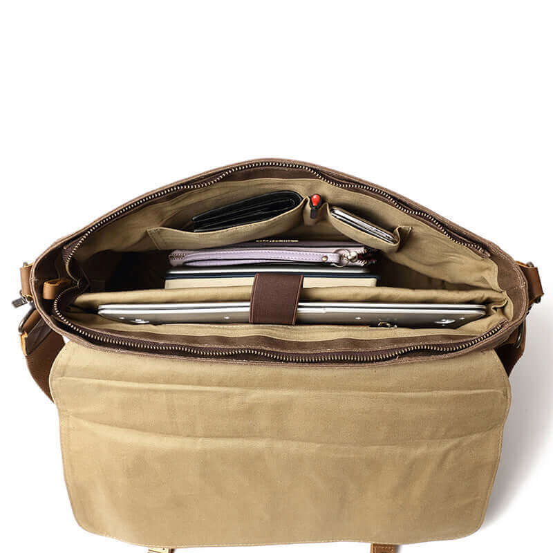 Genuine Leather Canvas Laptop Messenger Shoulder Bag NZ Mens Briefcase