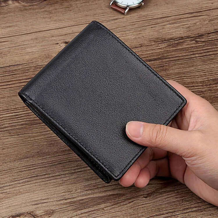 Black Leather RFID Bifold Wallet for Men