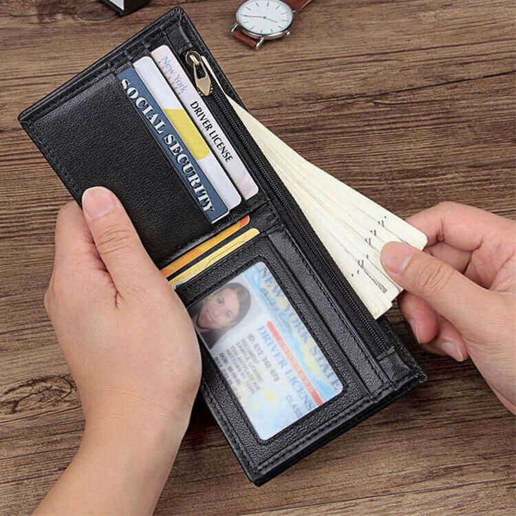 Black Leather RFID Bifold Wallet for Men