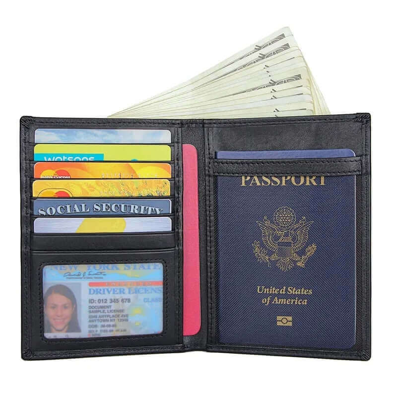 Mens Womens Genuine Leather RFID Passport Holder Wallet Travel NZ