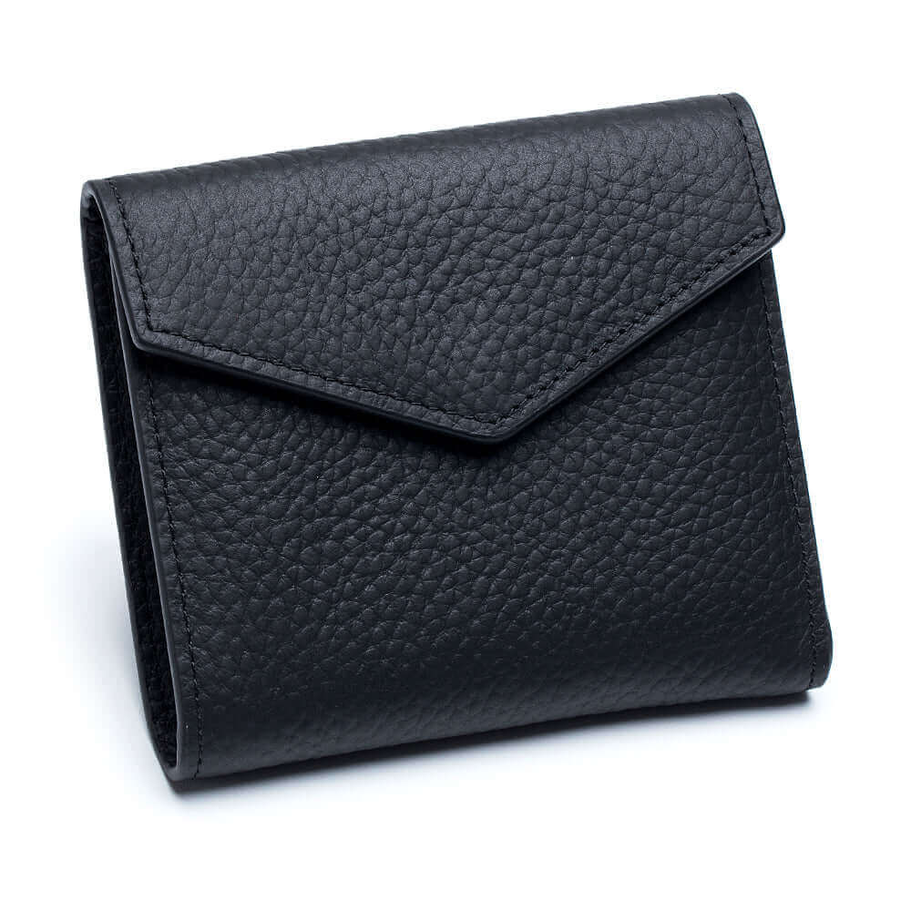 Black leather envelope wallet for women with multiple compartments