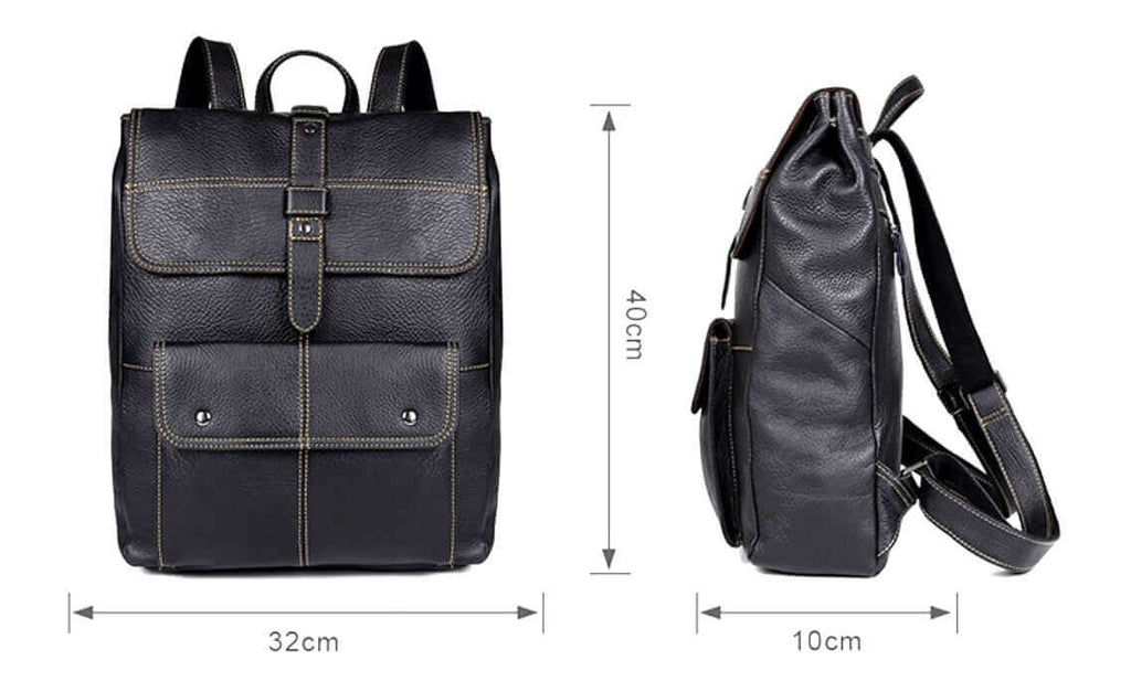 Black leather laptop backpack for stylish everyday use.