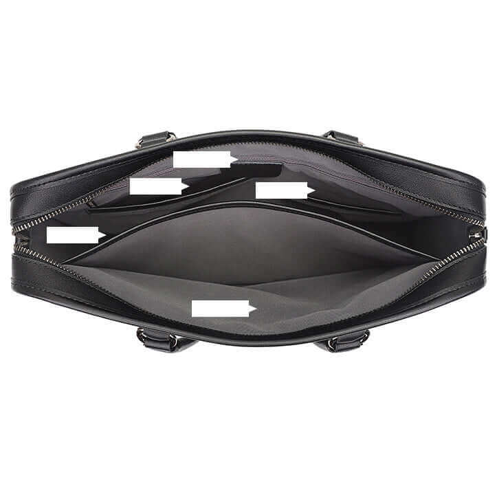 Interior of a black leather briefcase bag