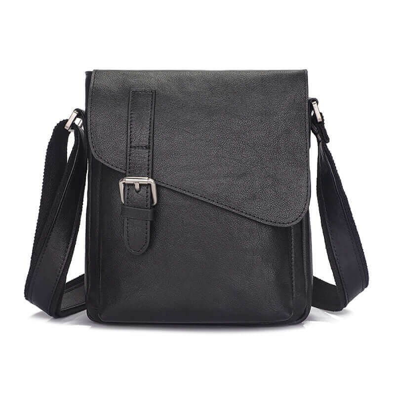 Classic black leather shoulder and crossbody bag for men.