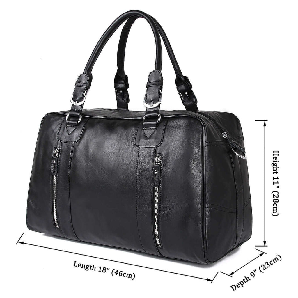 Black leather duffle bag dimensions