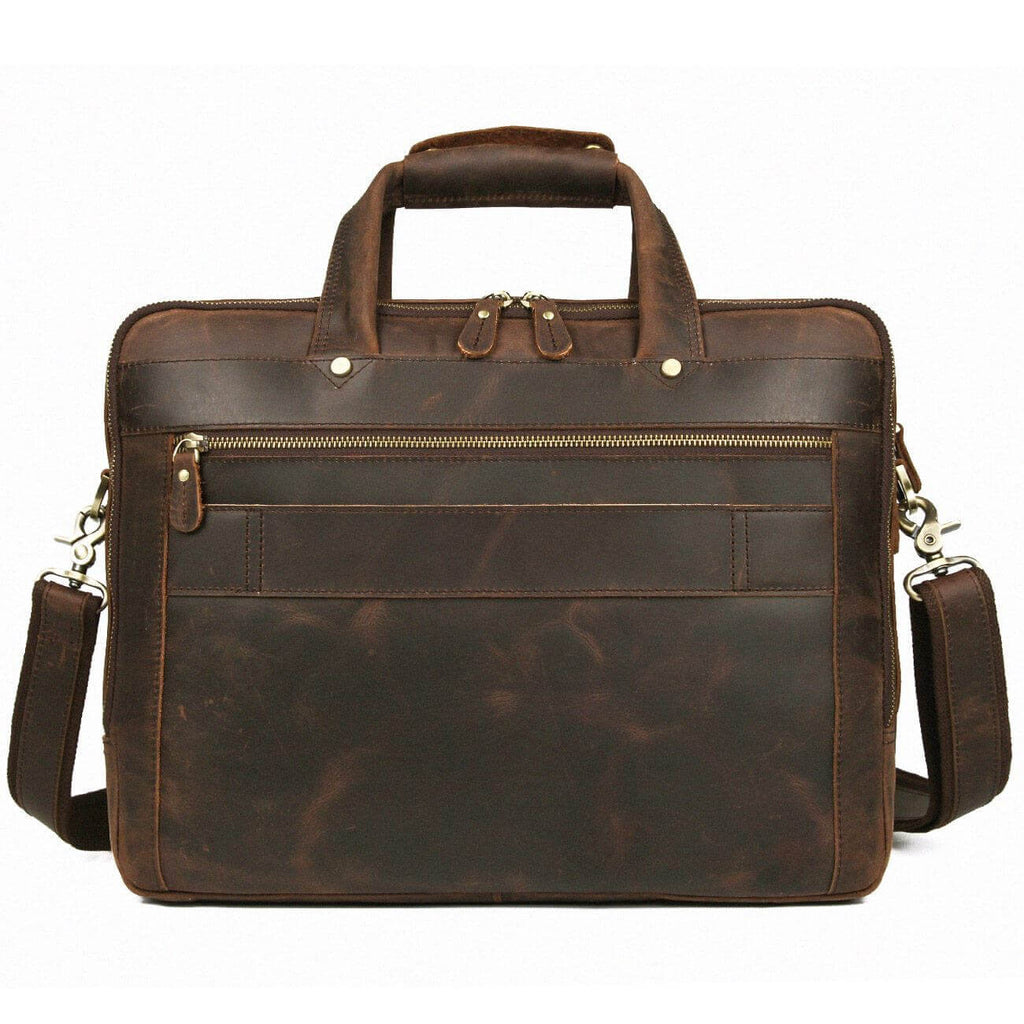 Back view of the leather briefcase 15.6 inch laptop bag.
