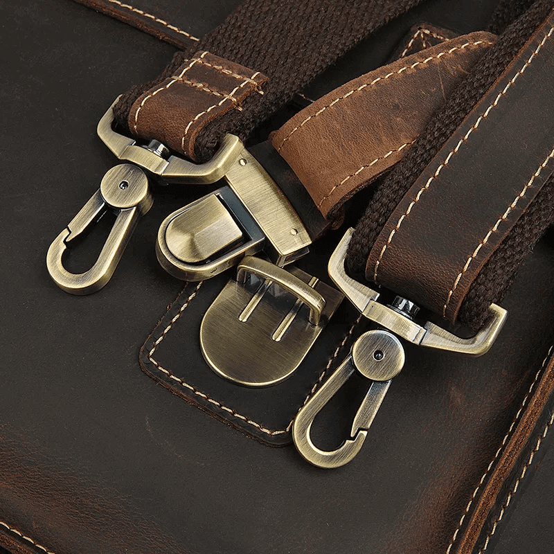 Details of the genuine leather laptop briefcase bag.